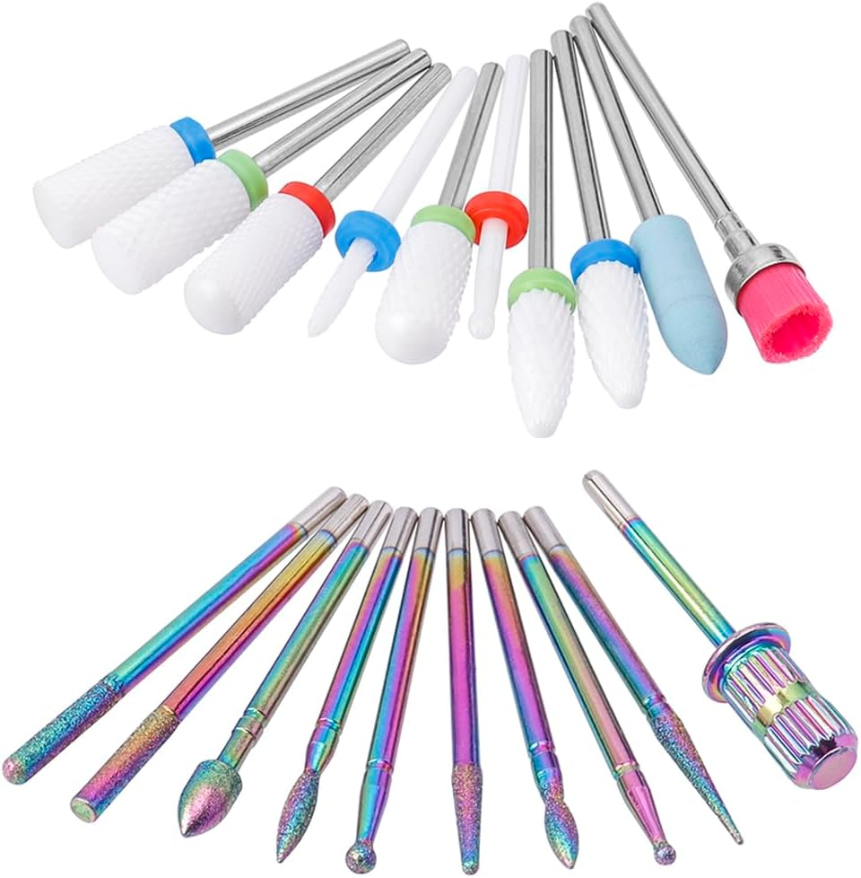 Yakamoz 20Pcs Nail Drill Bits Set, 2.35Mm Shank Professional Diamond Cuticle Nail File Bits and Ceramic Acrylic Gel Nail Bit Kit for Manicure Pedicure, Home Salon image number 3