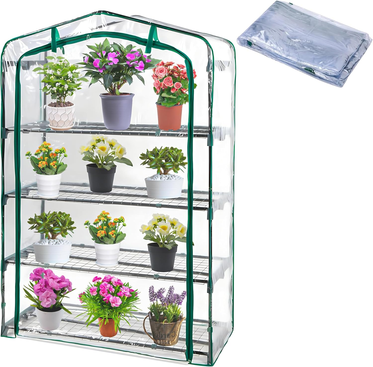 Extra Wide 4 Tier Greenhouse Replacement Cover- 63 X 40 X 19 Inch Clear PVC Plant Gardening Greenhouse Cover with Roll-Up Zipper Door for Gardening Plants Flowers (Frame Not Include) image number 5