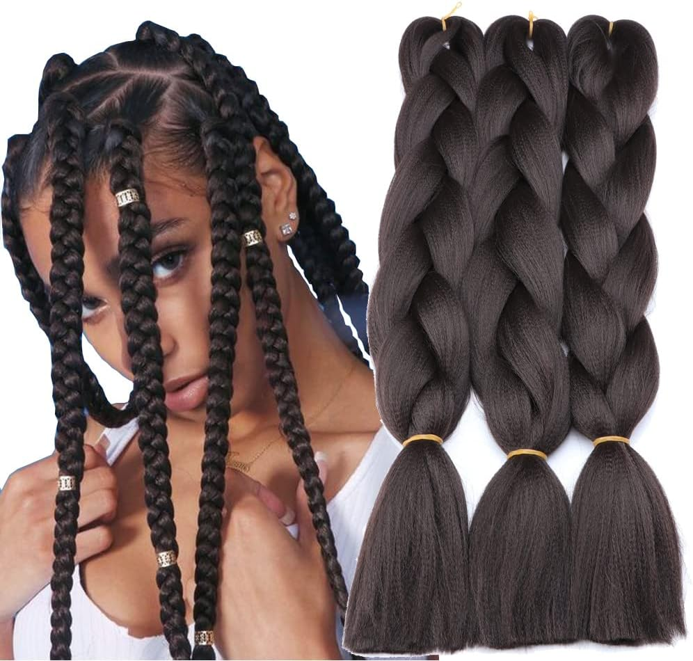 Original Jumbo Braids Hair Extension 3Pcs Pure Black Color 24Inch 100G/Pc for Twist Box Braiding Hair (1B Black)