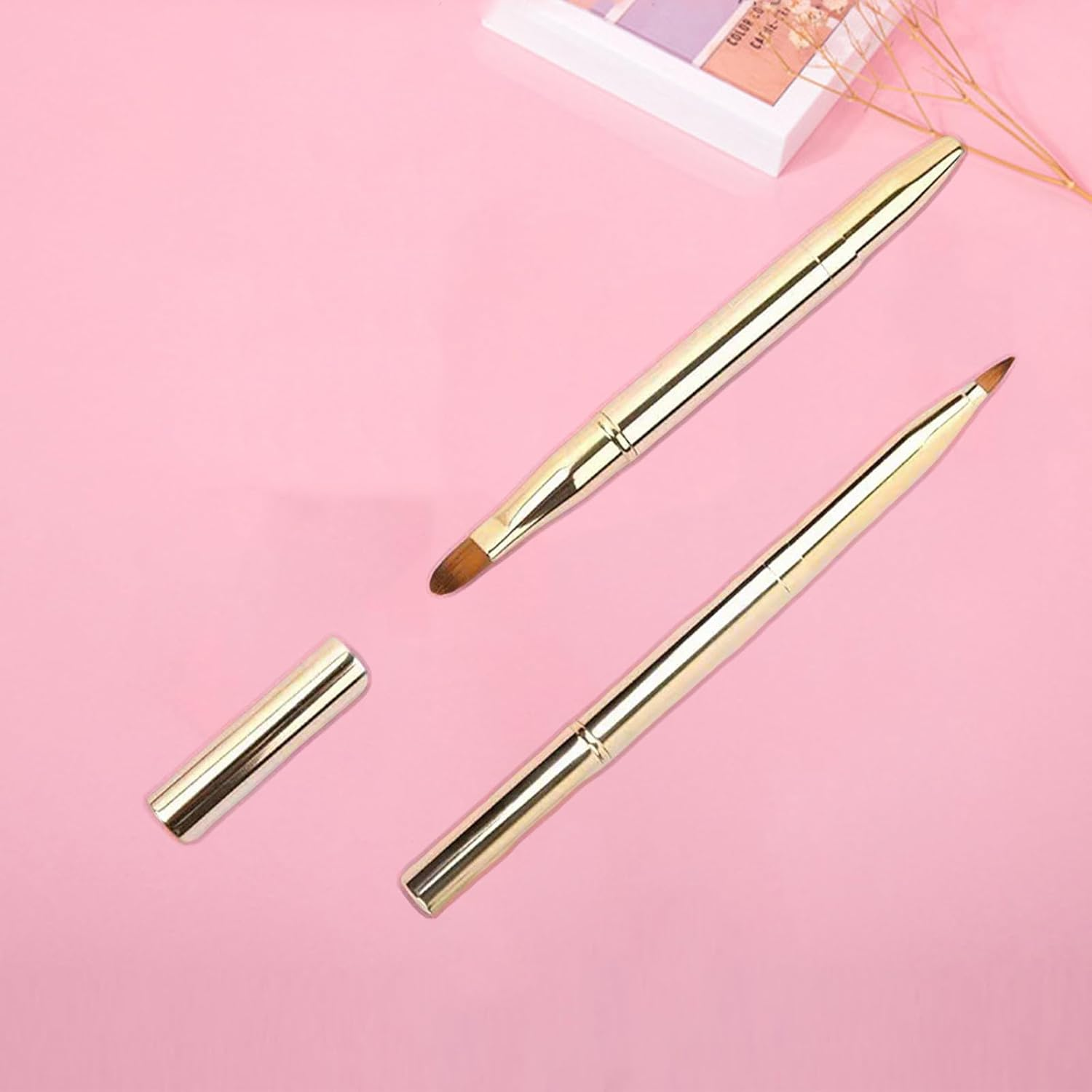 BGENHPON 2 Pack Retractable Lip Brush for Lipstick and Lip Gloss, Double-Ended Lip Makeup Brush with Cap, Travel-Friendly Lipstick Applicator image number 5