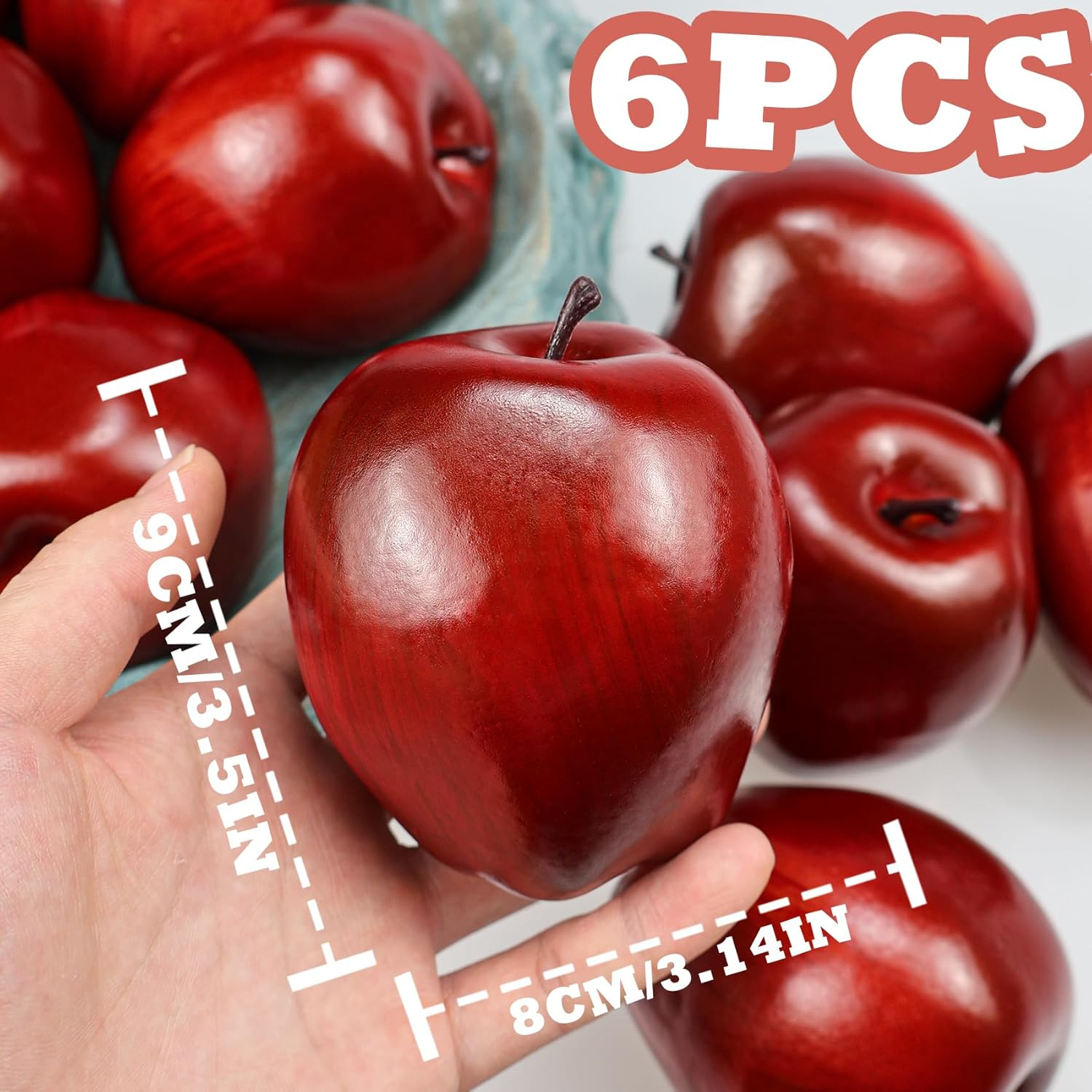 Artificial Apples Fake Fruits Red Delicious Apples for Decoration, Decorative Fruit, Faux Big Red Apples 6 Pcs image number 4