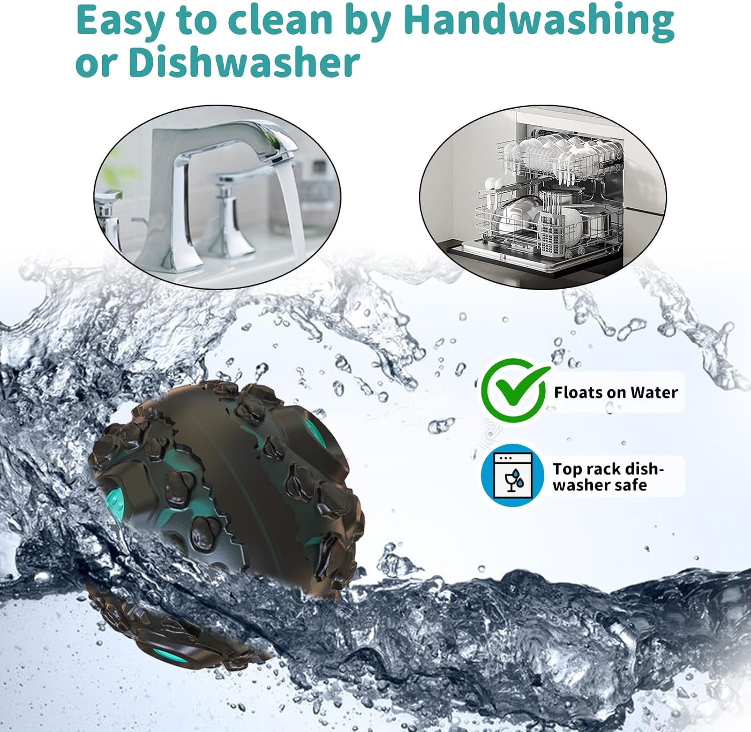 Joybruko Dog Ball for Aggressive Chewers - Interactive Dog Toy Balls Fun Squeaky Sound to Keep Them Busy, Durable for Small Medium Large Breeds, Rubber Pet Chew Toys, as Seen on TV, Black & Lake Blue image number 3