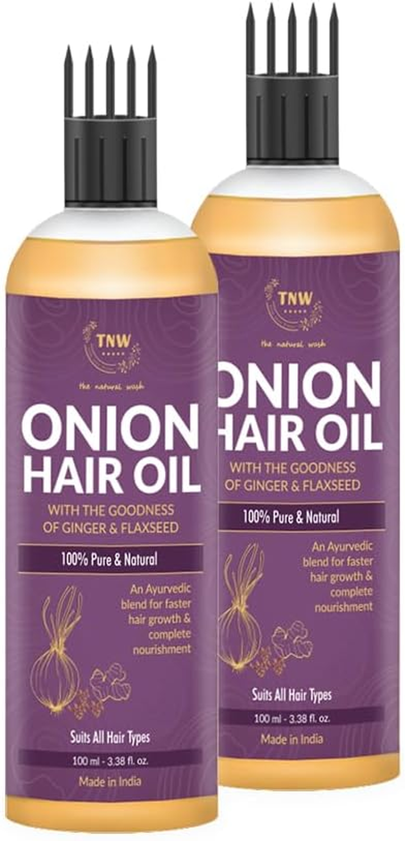 TNW-THE NATURAL WASH Onion Hair Oil for Strong & Healthy Hair for All Hair Types, Prevents Hair Fall, No Mineral Oil & Synthetic Fragrance, 100Ml, (Pack of 2)