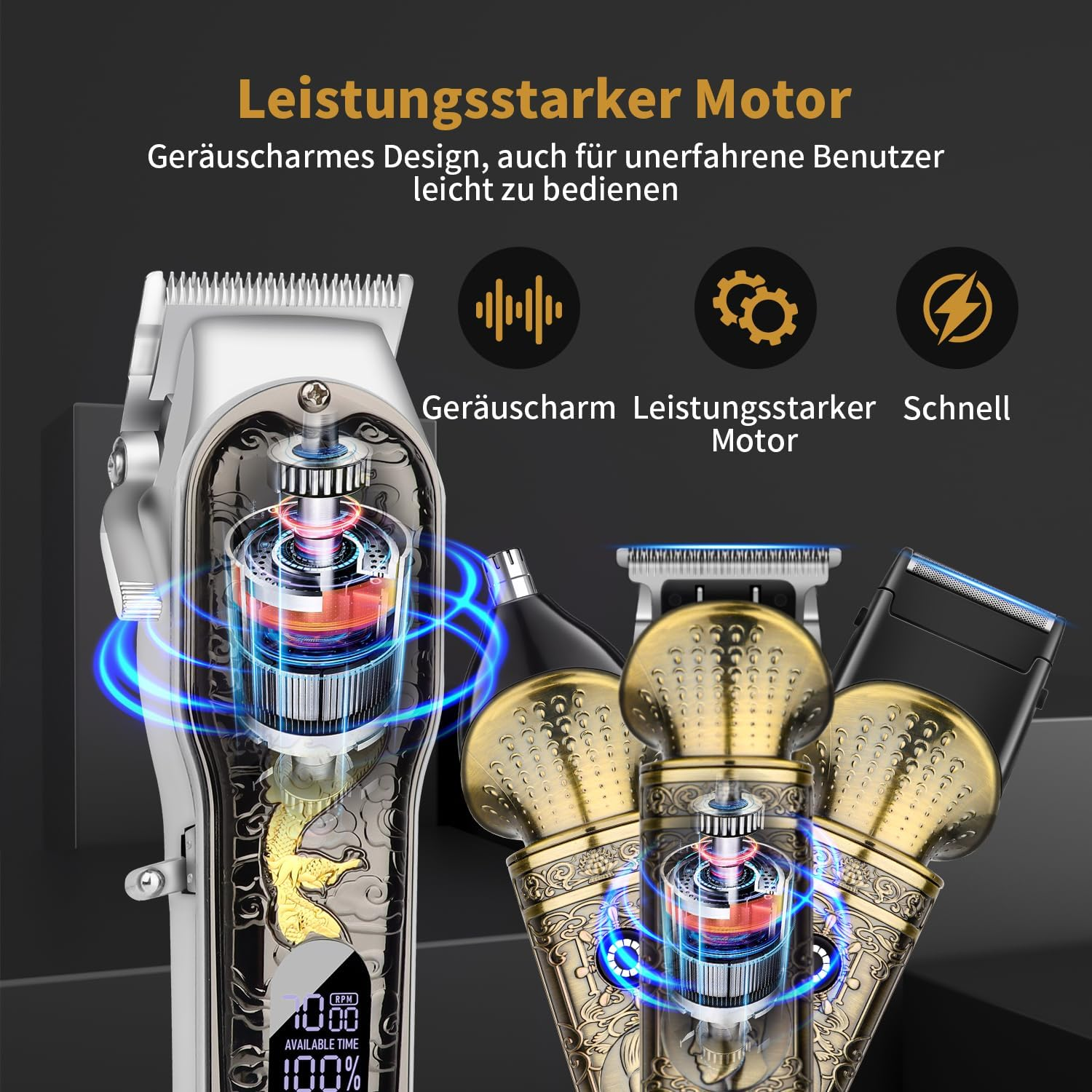 HIENA Pro Fessionelle Hair Trimmer for Men, Cordless Rechargeable Hair Clipper and Trimmer Set, Hair/Beard Trimmer and Electric Care Kit, Nose Hair Trimmer, Hair Trimmer image number 1