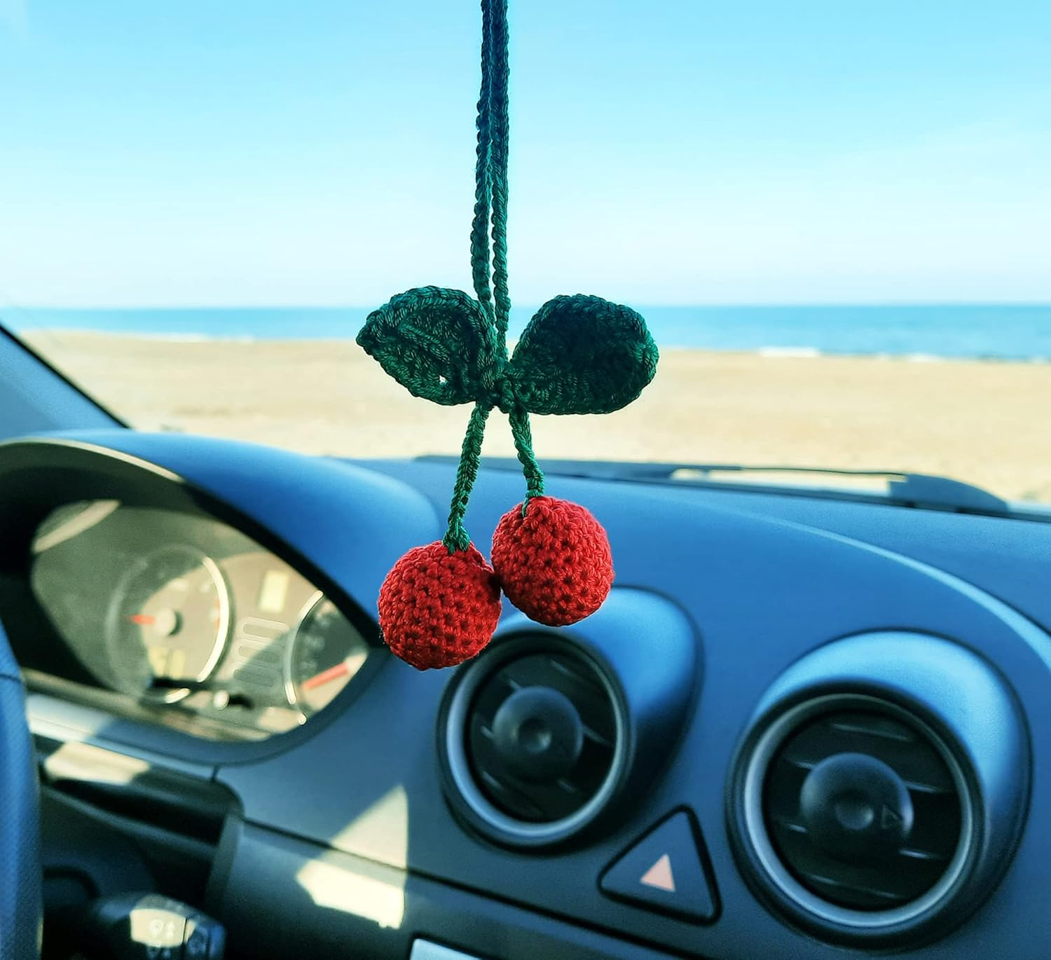Cherry Crochet Handmade, Car Rearview Mirror Charm Decor, Aesthetic Pendant Car Interior Ornament for Gifts. image number 5