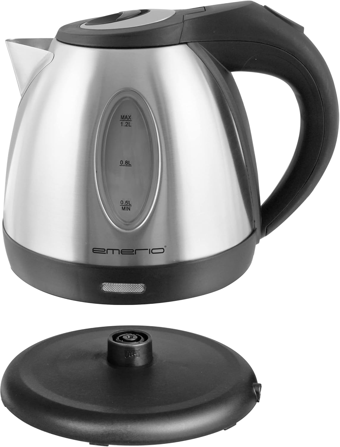 Emerio WK-108079 Stainless Steel Kettle, 1.2 Litres, 1500 Watt, 360&deg; Base Wired, Wireless Kettle, Bpa-Free, Covered Heating Element, Auto-Off, Ideal for Home, Camping or Office