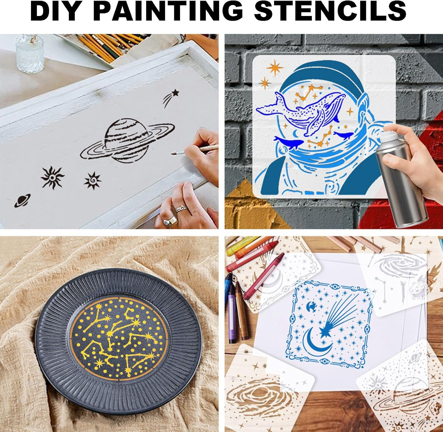 Meagtlva Reusable Stencil, Drawing Painting Stencils Set, Stencils and Templates for Floor Wall Tile Fabric Furniture Painting,Home Decor DIY Supplies (16Pcs-Space Galaxy) - 12Pcs-Butterfly image number 4