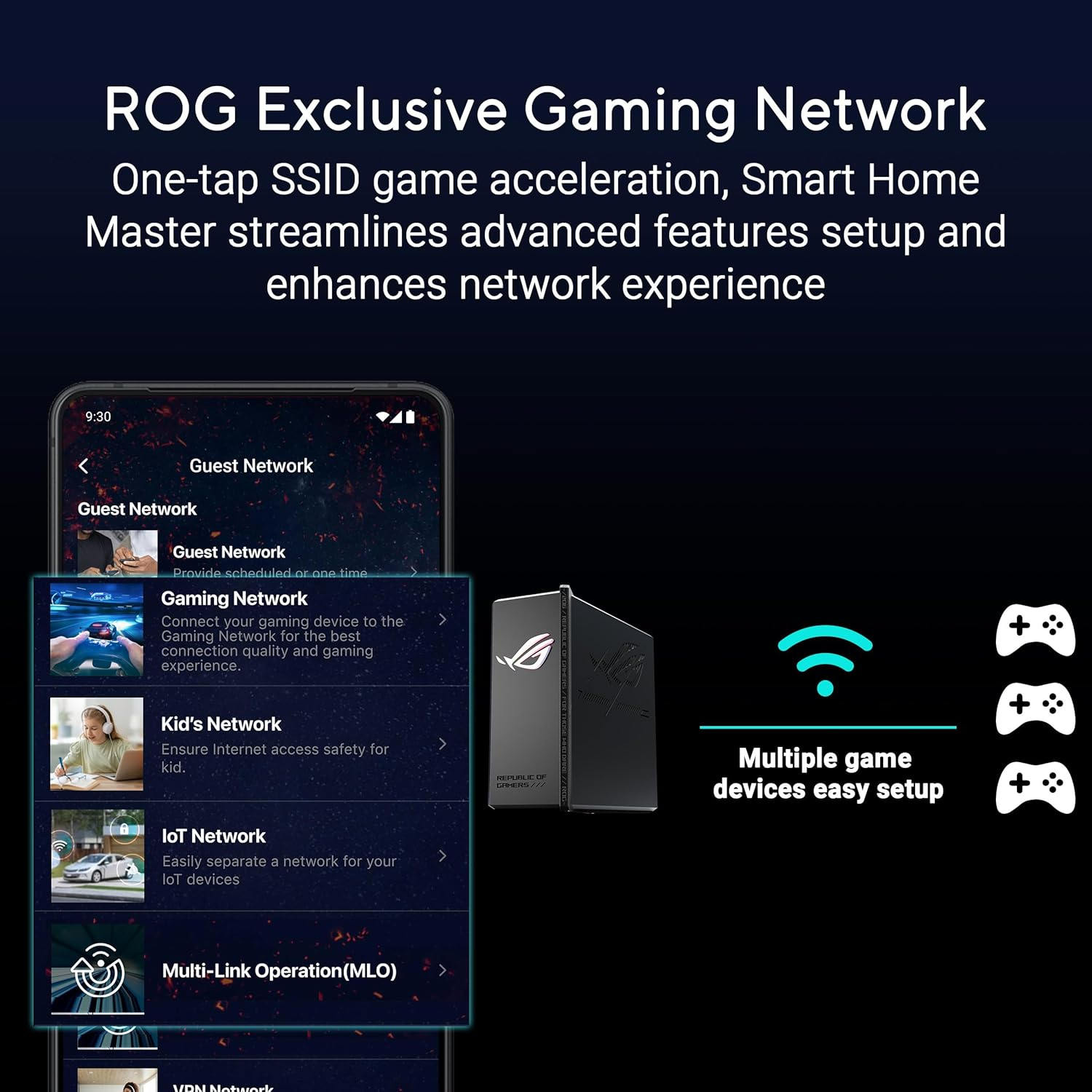 ROG Strix GS-BE18000 Wifi 7 Tri-Band Router, 18000 Mbps, 8&times; 2.5G Ports, 3,300 Sq. Ft. Coverage, 2.0Ghz Quad-Core CPU, Gaming Acceleration, Smart Home Master Ssids, Aimesh Compatible image number 1