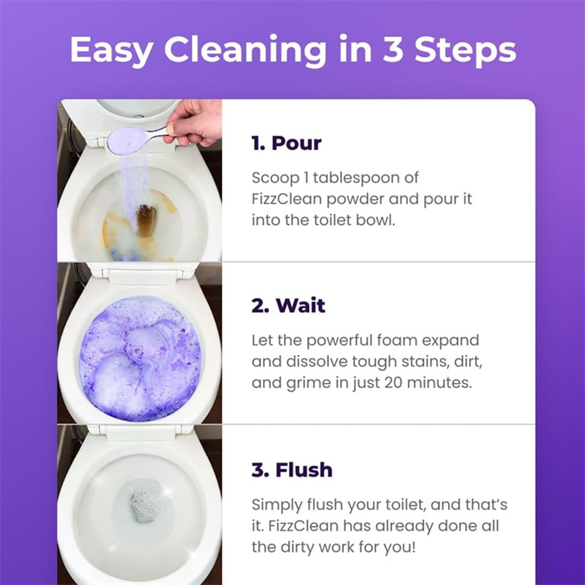 Fizzclean Toilet Cleaner, Fizzclean Toilet Cleaning Foam, Insta-Action Foam for Sparkling Clean Toilet, Touch Free Foaming Toilet Cleaning Foaming Powder (1) image number 2