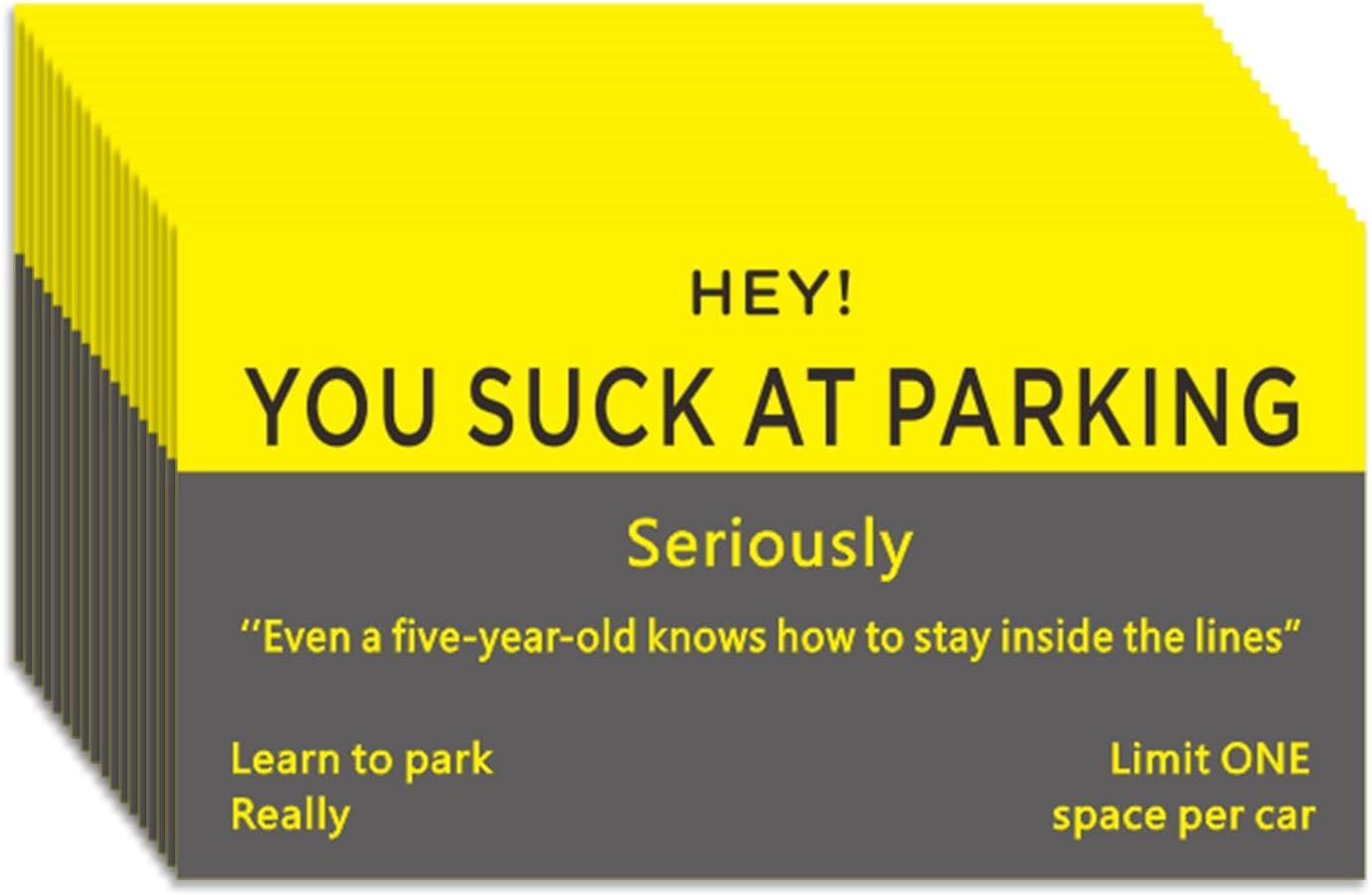 Bad Parking Cards - 100Pcs You Suck at Parking Cards -Funny Parking Violation Tickets Learn to Park Polite Reminder Business Cards(3.5 X 2 Inches)