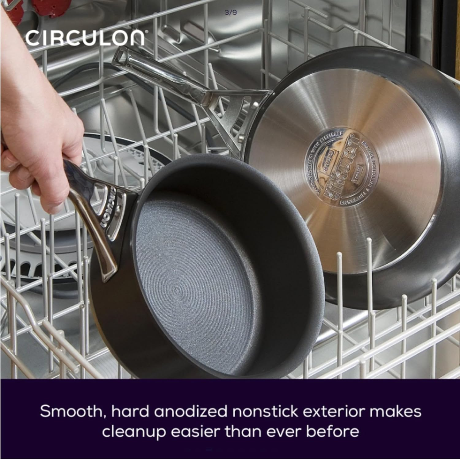 Circulon Infinite 36 Cm Nonstick Wok with Stainless Steel Lid, Induction Compatible, Dishwasher and Oven Safe, Black image number 6