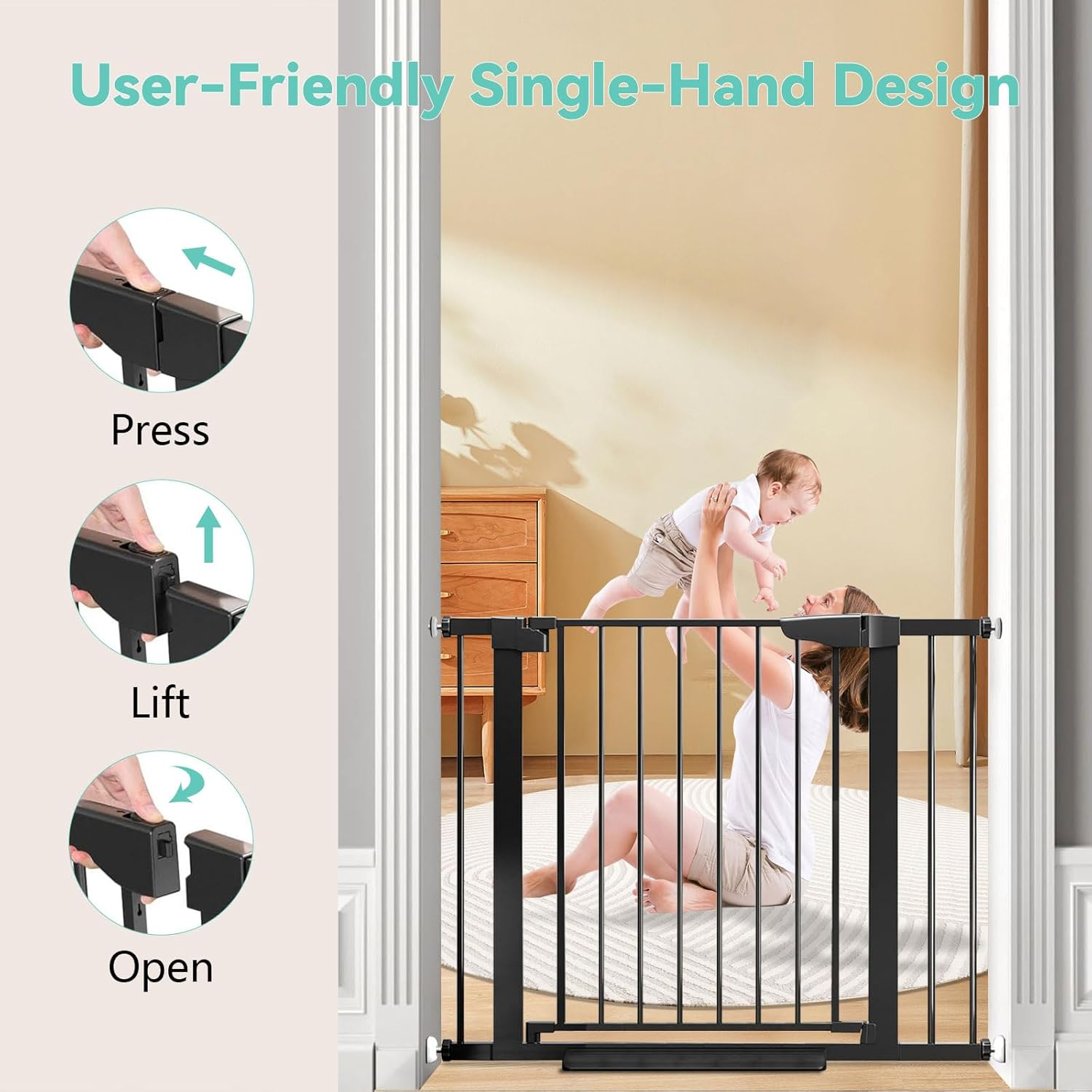 Extra Wide Dog Gate for Indoor Doorways, Auto-Close Safety Baby Gate with Door, Pressure Mount No-Drill Metal Gate for Baby Indoor Baby Fence Stair Gate for Dogs (78Cm Tall, Fits Openings 76-107Cm) image number 4