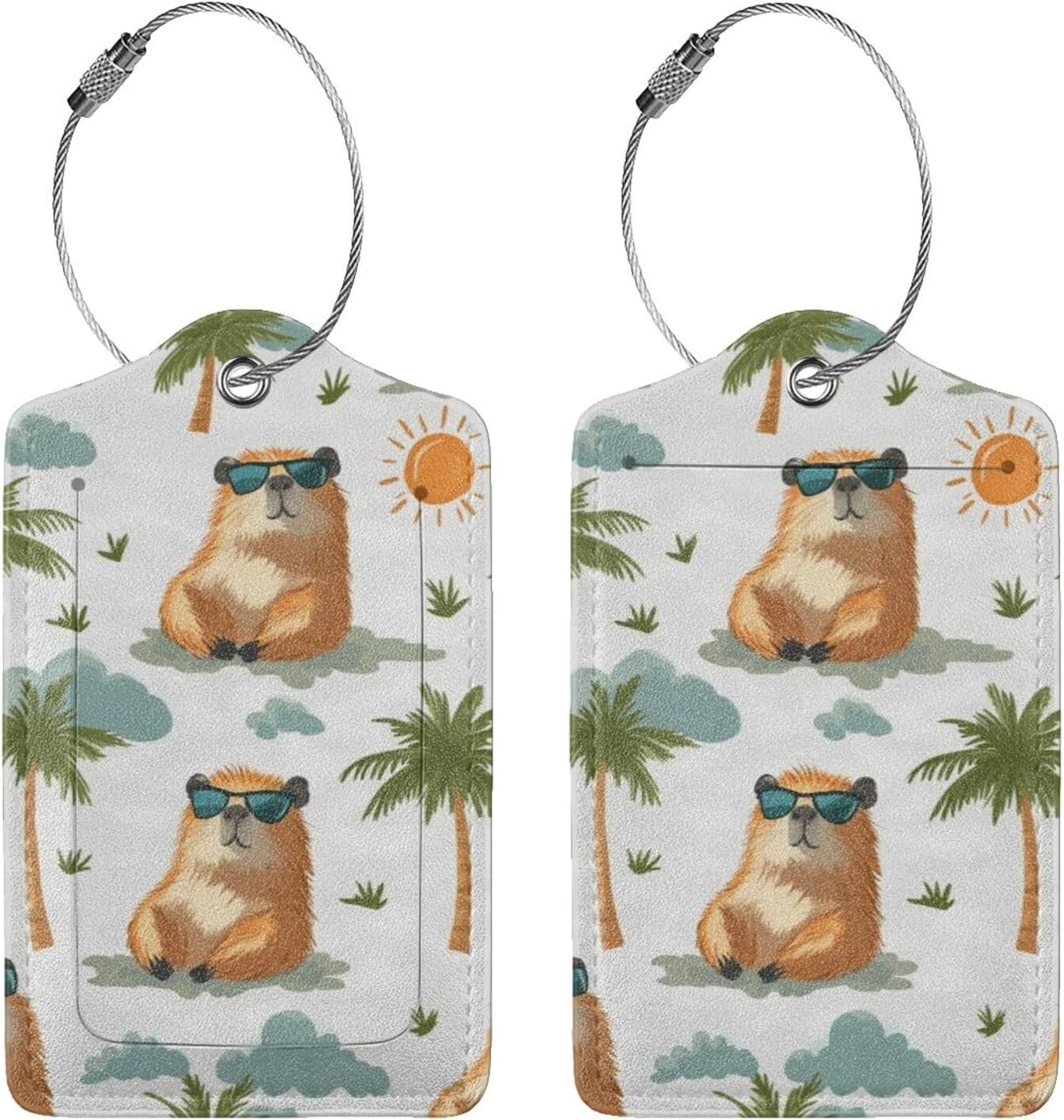 Generic Beach Cute Capybara Print Luggage Tags, Leather Stainless Steel Loop Label Tag for Travel Bag Suitcase image number 7