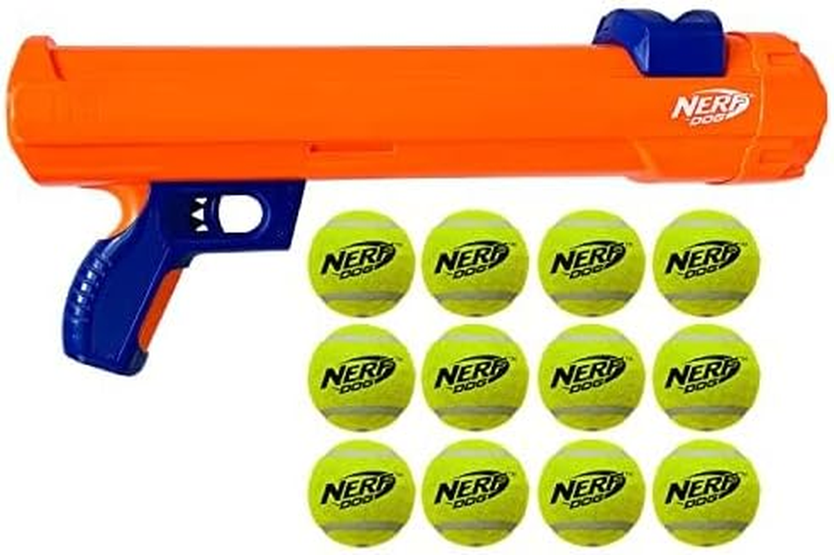 Nerf Dog Fetch Game Mega Set Dog Toy, Includes 20 Inch Tennis Ball Blaster and 12 Squeak Tennis Balls image number 2