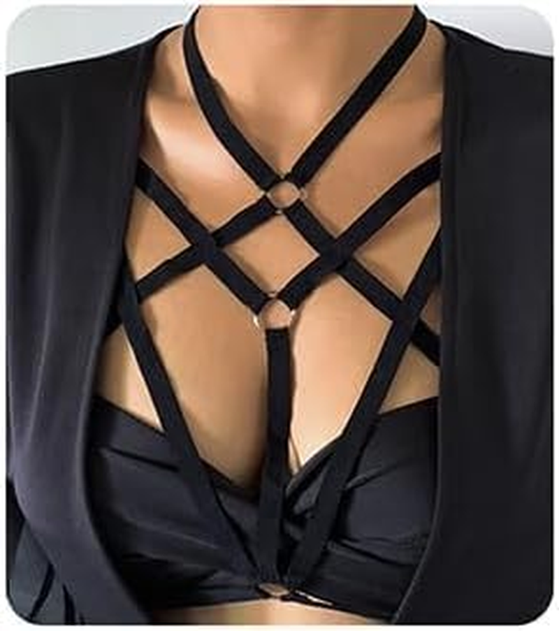 Sexy Lingerie Cage Bra Harness Cupless Strappy Bralette Elastic Bra Body Harness Belly Belts for Women Black