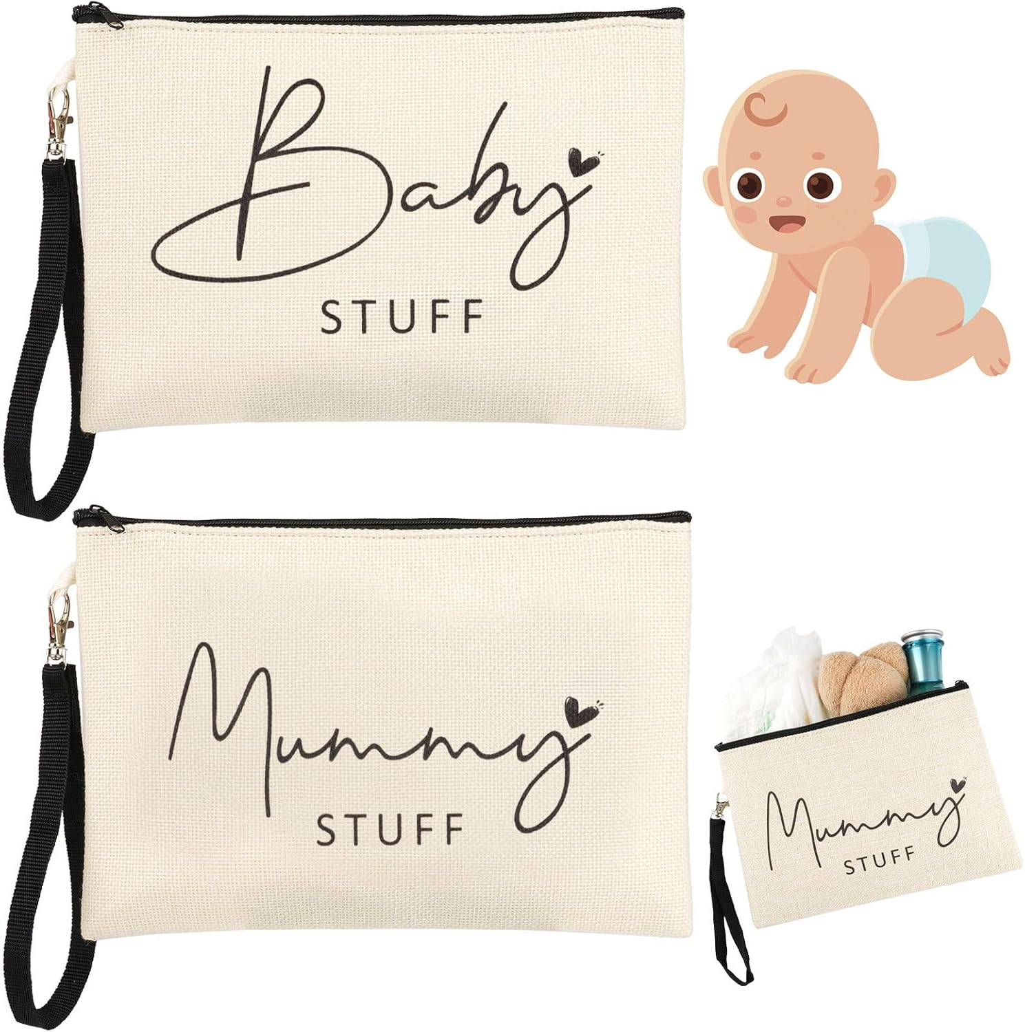 2 Pcs Mum to Be Gifts, New Mum Gifts, Baby Shower Gifts for Mum, White Cosmetic Bags Canvas Pouch Bags with Zipper for Pregnant Women New Mom Gifts image number 3