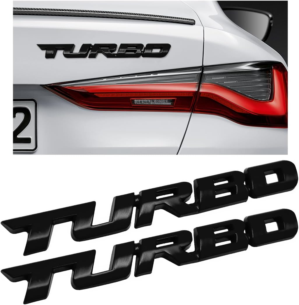 2PCS Turbo Car Emblem Decal, 3D Metal Fender Logo Badge Sticker, Zinc Alloy Auto Front Hood Side Body Emblem Sticker, Universal Exterior Decor Car Accessories for SUV Truck (Silver)