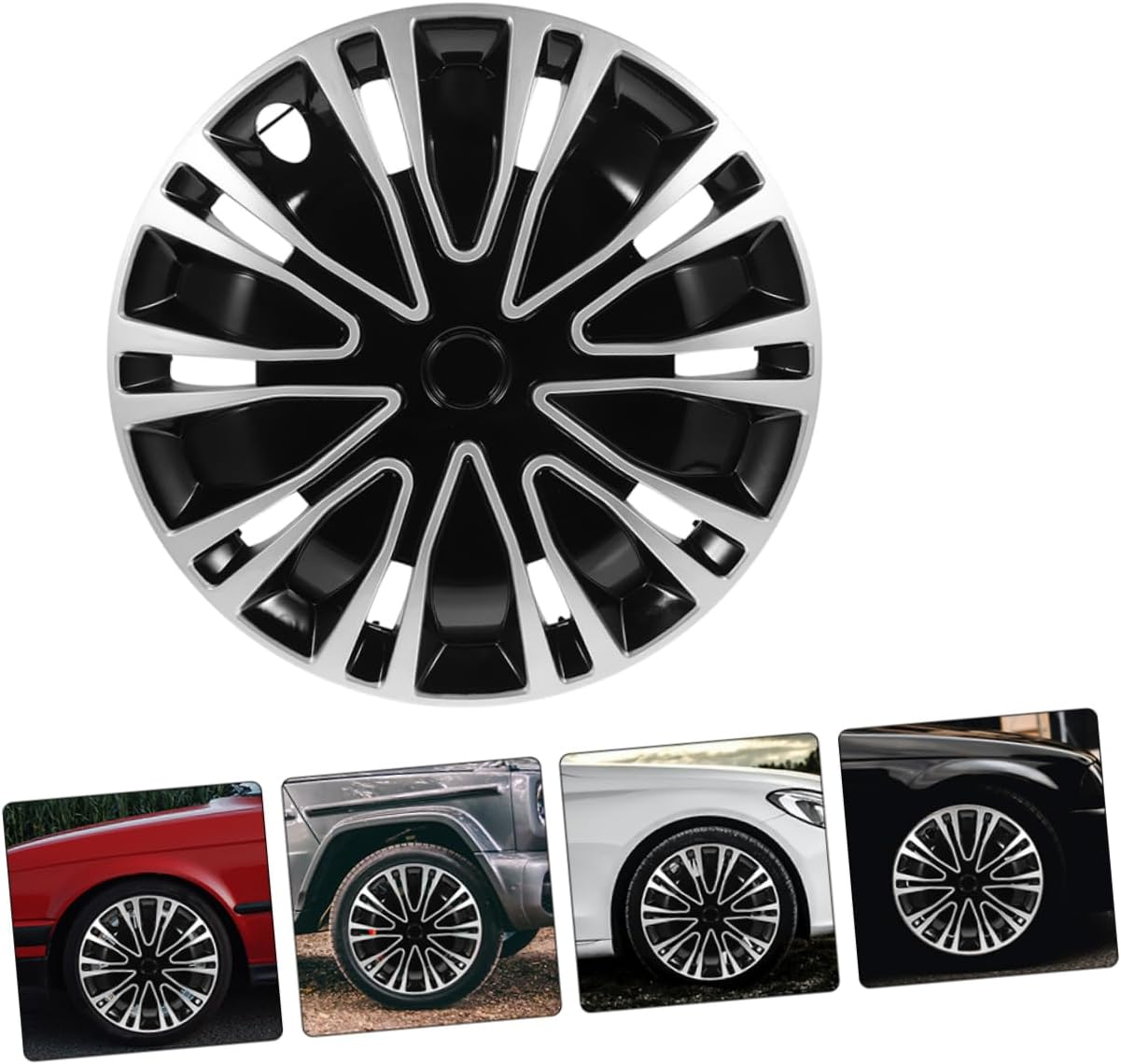 TINEASUR 2Pcs 12-Inch Decorative Hubcaps Silver Black Universal Automotive Wheel Rim Covers Vehicle Hub Caps for Car Accessories image number 4