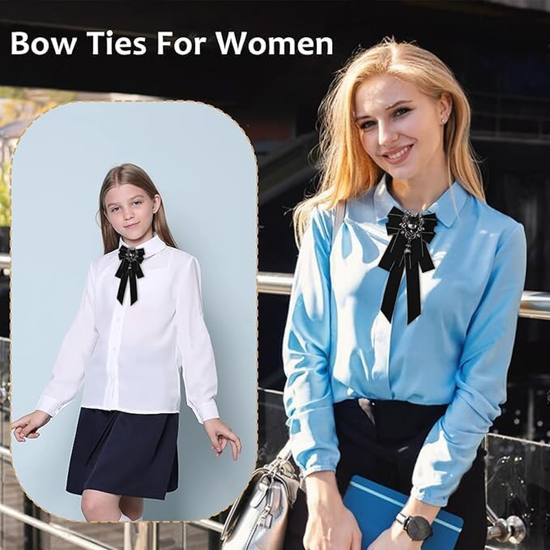 Bow Ties for Women, Womens Bow Tie Adjustable Pre-Tied Rhinestone Bowties Men for Wedding Party Prom School Uniform image number 1