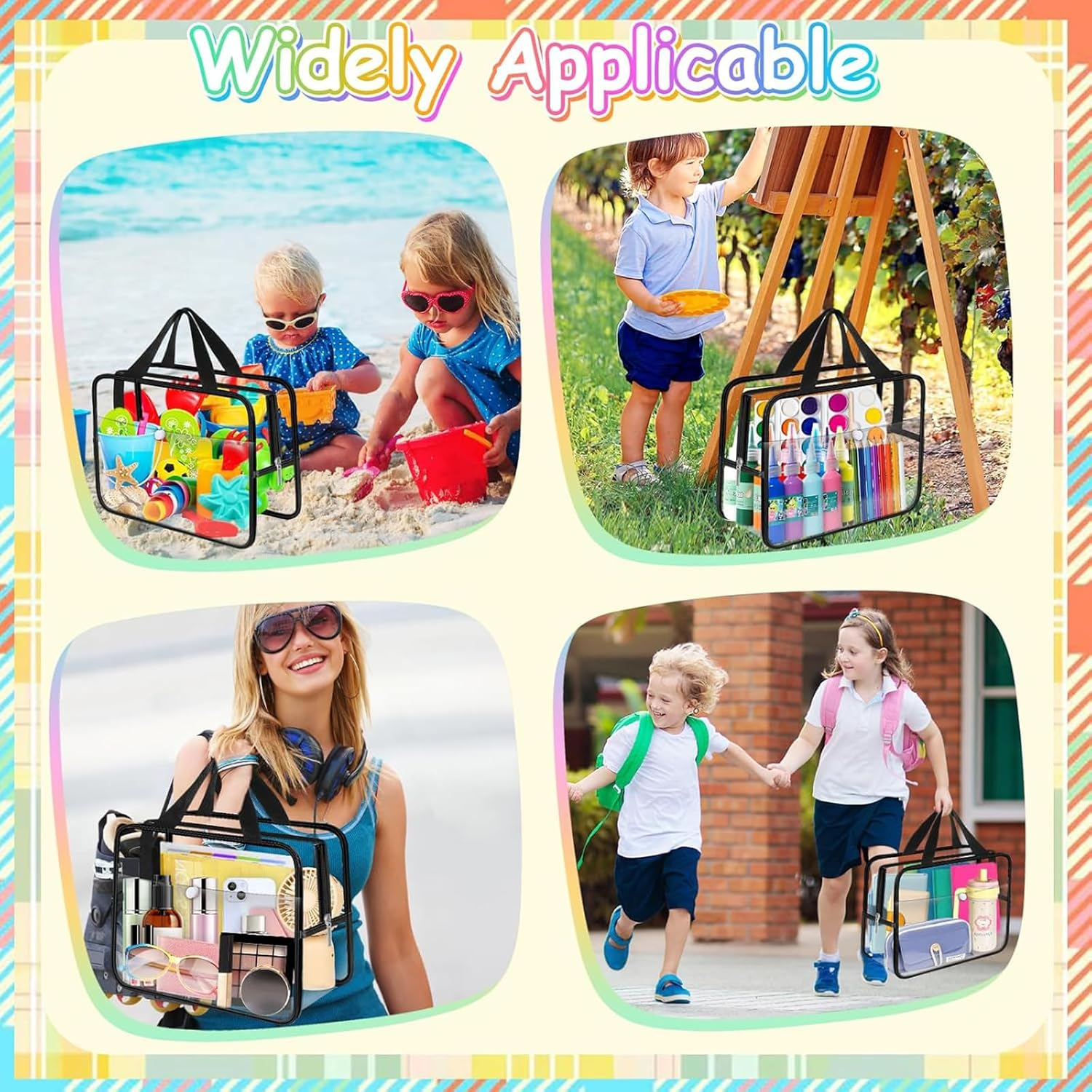 6 Packs Toy Storage Bags, Clear PVC Toy Storage Bags with Zippered, Waterproof Toy Bags for Board Games, Handheld Toy Storage Organizer for Building Blocks Board Games Toys,Large Black