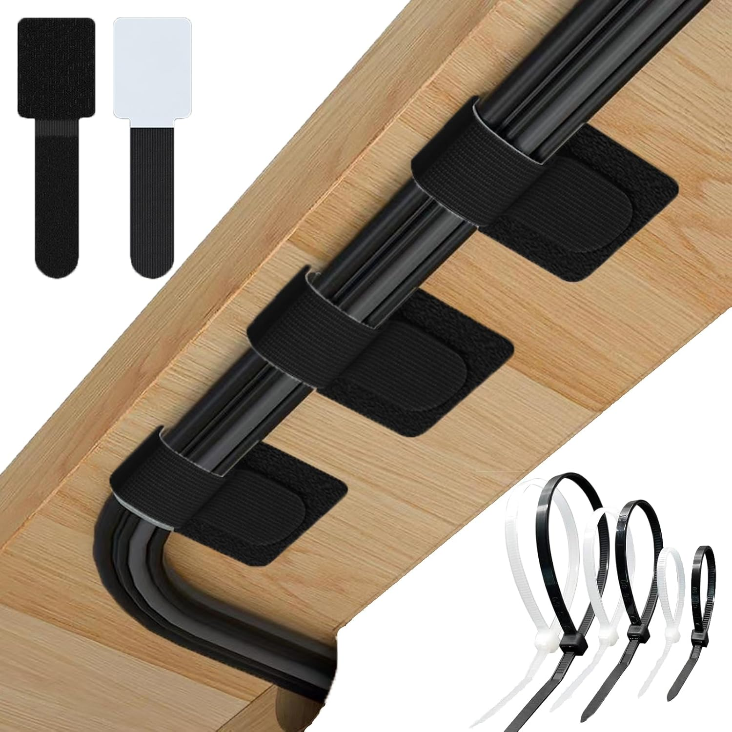 50Pcs Self-Adhesive Cable Ties + 100Pcs Cable Zipper Ties, Adjustable Wire Management Cable Clips, Cable Organizer Ties, Must-Haves for Home, Workshop, Office (Total 150Pcs) (Black)