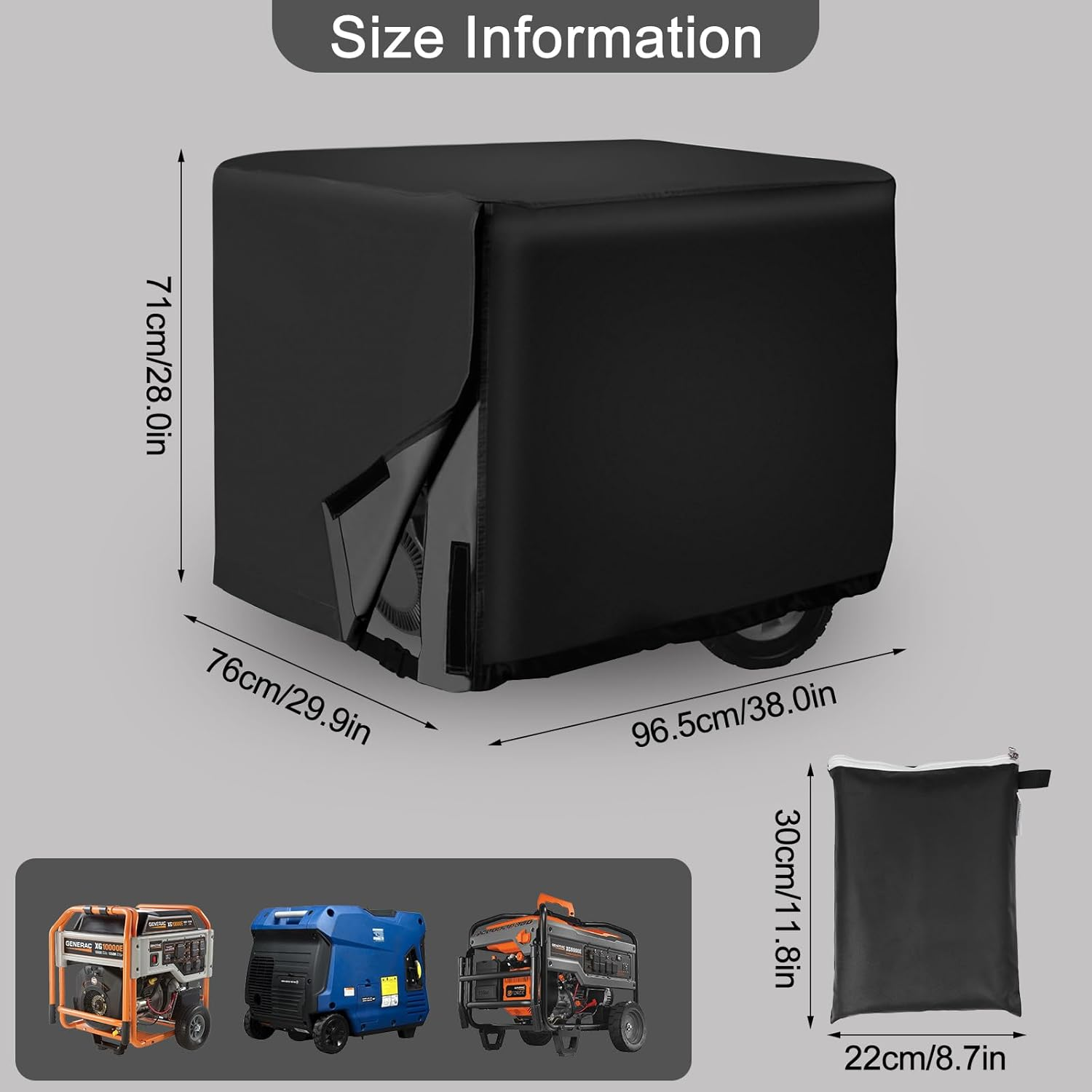 Generator Cover, 600D Waterproof Universal Generator Cover, Heavy Duty 38 X 28 X 30 Inch Outdoor Generator Covers, Suitable for 5500-15000Watt, Black image number 6