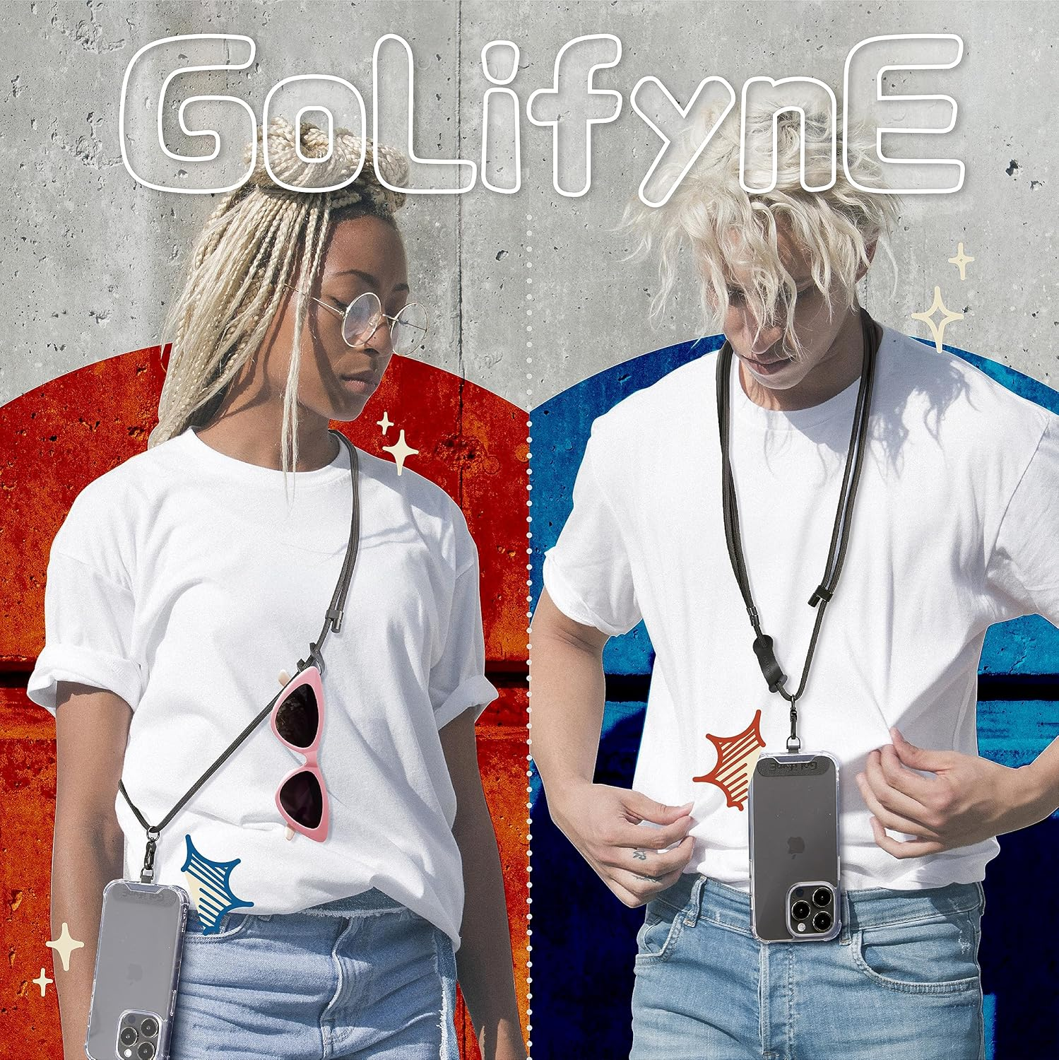 Universal Mobile Phone Lanyard &ndash; Anti-Theft Crossbody Strap with Adjustable Neck Holder & 2 Tether Tabs, Fits Iphone 16 Pro Max & Most Smartphones, Apricot/Gold - Black-Gold/Gold image number 2