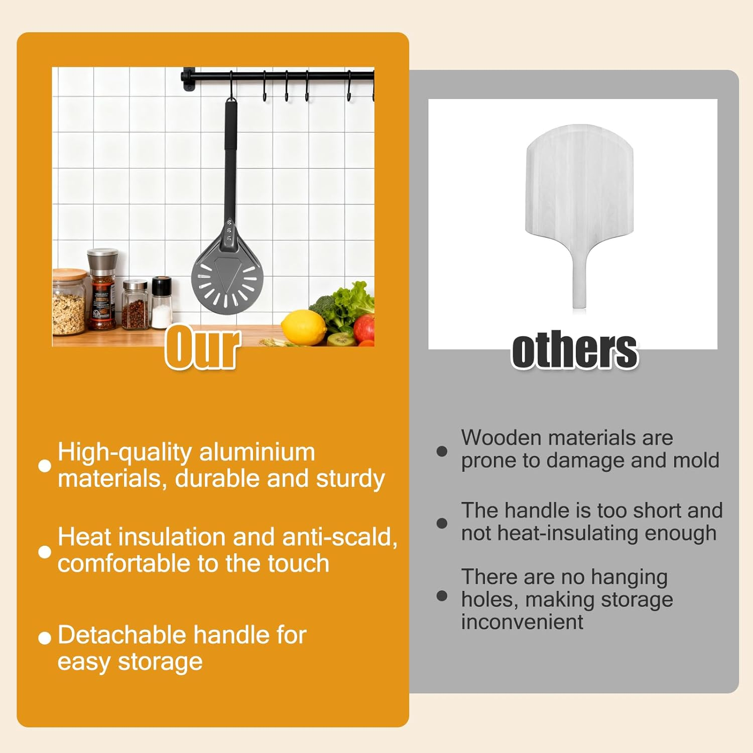 7 Inch round Anodized Aluminum Perforated Pizza Peel Turner with Metal Handle Pizza Paddle Spinner for Outdoor Pizza Oven Accessories (7 Inch) image number 6