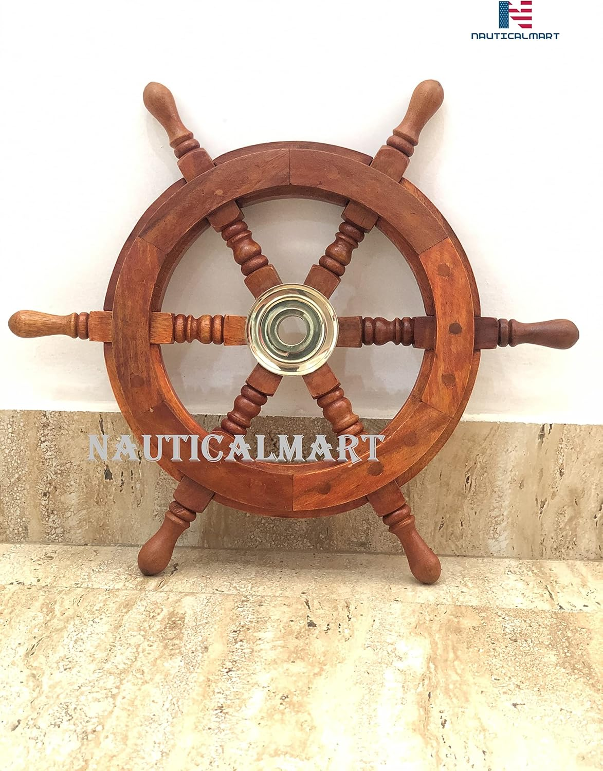Sailor'S Ship Wheel 12 Wooden and Brass - Nauticalmart image number 4