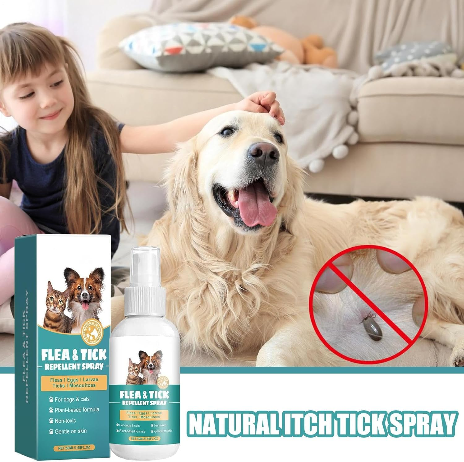 Dog Itch Spray | Itch Tick Natural Spray,Long-Lasting Safe Fast Acting Effective Pet Supplies for Irritated Skin Itching Pets Puppy Kittens Cats image number 4