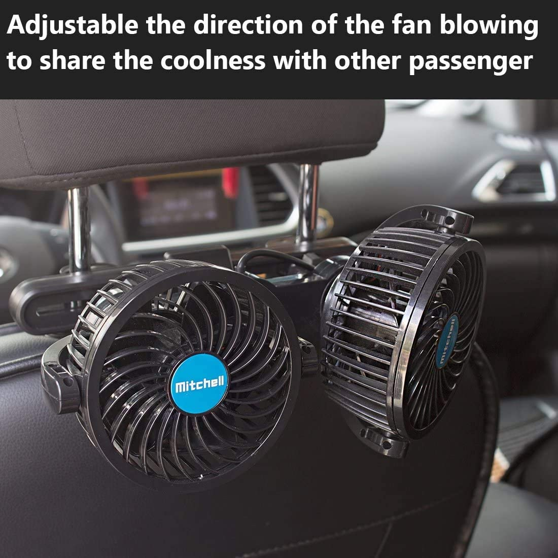Electric Car Fans for Rear Seat Passenger Portable Car Seat Fan Headrest 360 Degree Rotatable Backseat Car Fan 12V Cooling Air Fan with Stepless Speed Regulation for SUV, RV, Vehicles image number 6