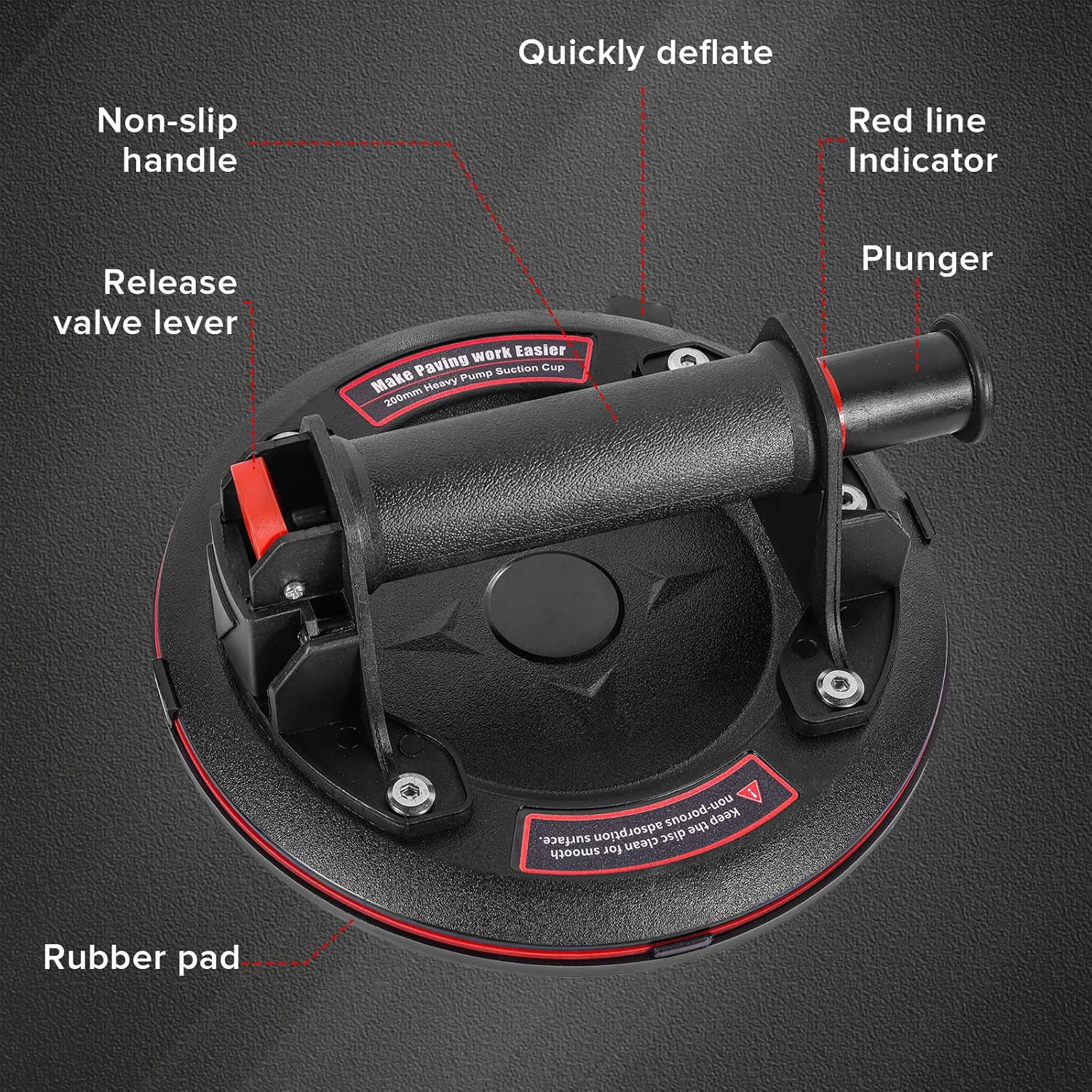 Glass Suction Cups,8"Heavy Duty Suction Cups 662 Lbs Load Capacity Powerful Industrial Glass Suction Cups for Lifting Large Glass Tile Granite image number 3