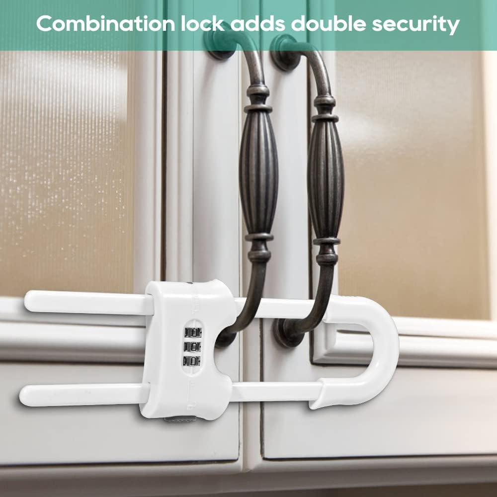4 Packs Cabinet Locks,U-Shaped Sliding Child Safety Lock, Adjustable Baby Proofing Cabinets Lock,Childproof Latches for Knobs, Handles on Kitchen Doors and Home Drawers Closet