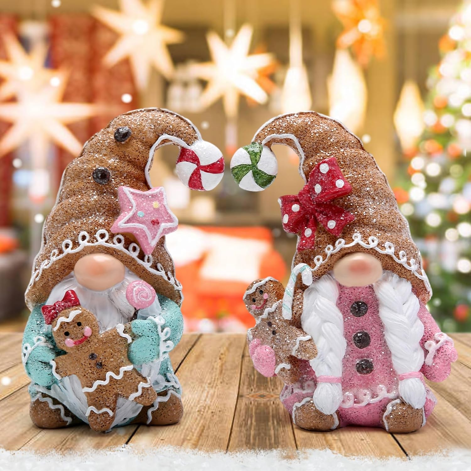Hodao 2 PCS Christmas Gingerbread Man Gnomes Decorations Xmas Swedish Tomte Gnomes Figurines Decor Handmade Gingerbread Man Elves for Xmas Gift - Christmas Party Home Decor (Multicolor) image number 6