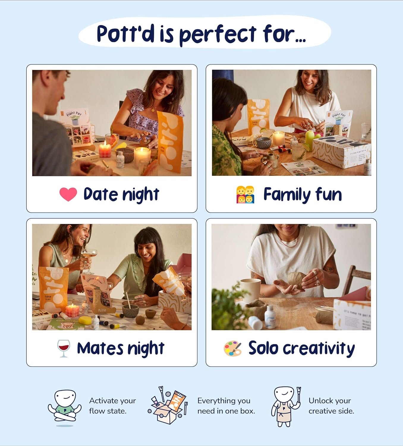 Pott'D&trade; Home Air-Dry Clay Pottery Kit for Beginners, Pottery Kit for Adults. Kit Includes: Air-Dry Clay for Adults, Tools, Paints, Brushes, Sealant, How-To-Guide, Gift - Regular Paints image number 1