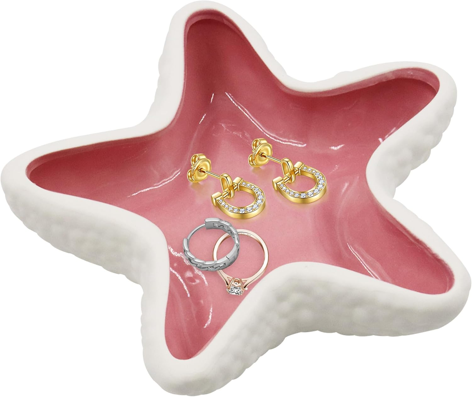 Ceramic Seashell Jewelry Dish Tray, Small Shell Trinket Dish, YITOBA Jewelry Holder Dish Plate for Rings Earring, Aesthetic Decorative Key Bowl, Ocean Beach Blue Coastal Room Decor (Blue)