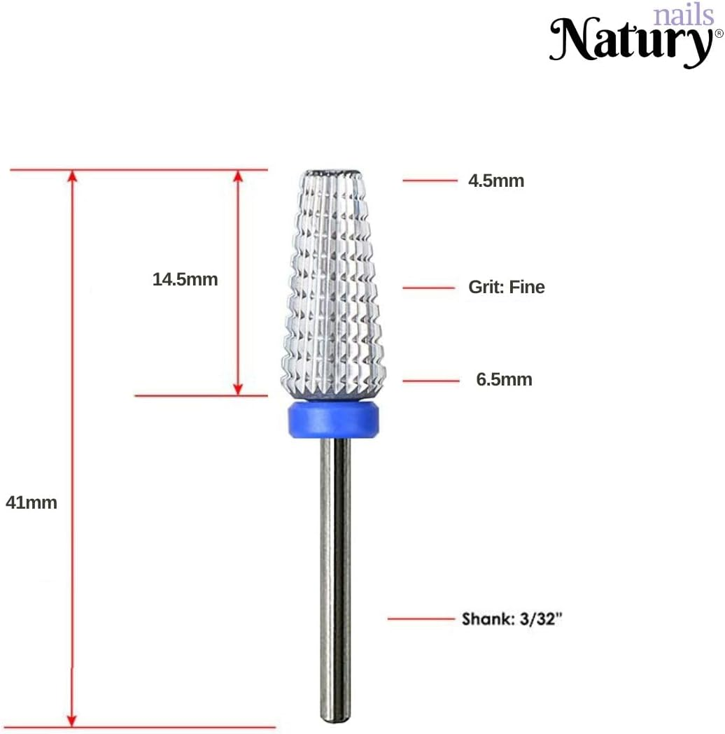 Natury Nails Tungsten Carbide Bit for Nail Lathe 5 in 1 Manicure Pedicure Enamel Acrylic Nails and Gel Nails Rotary Drill (Medium Grain)