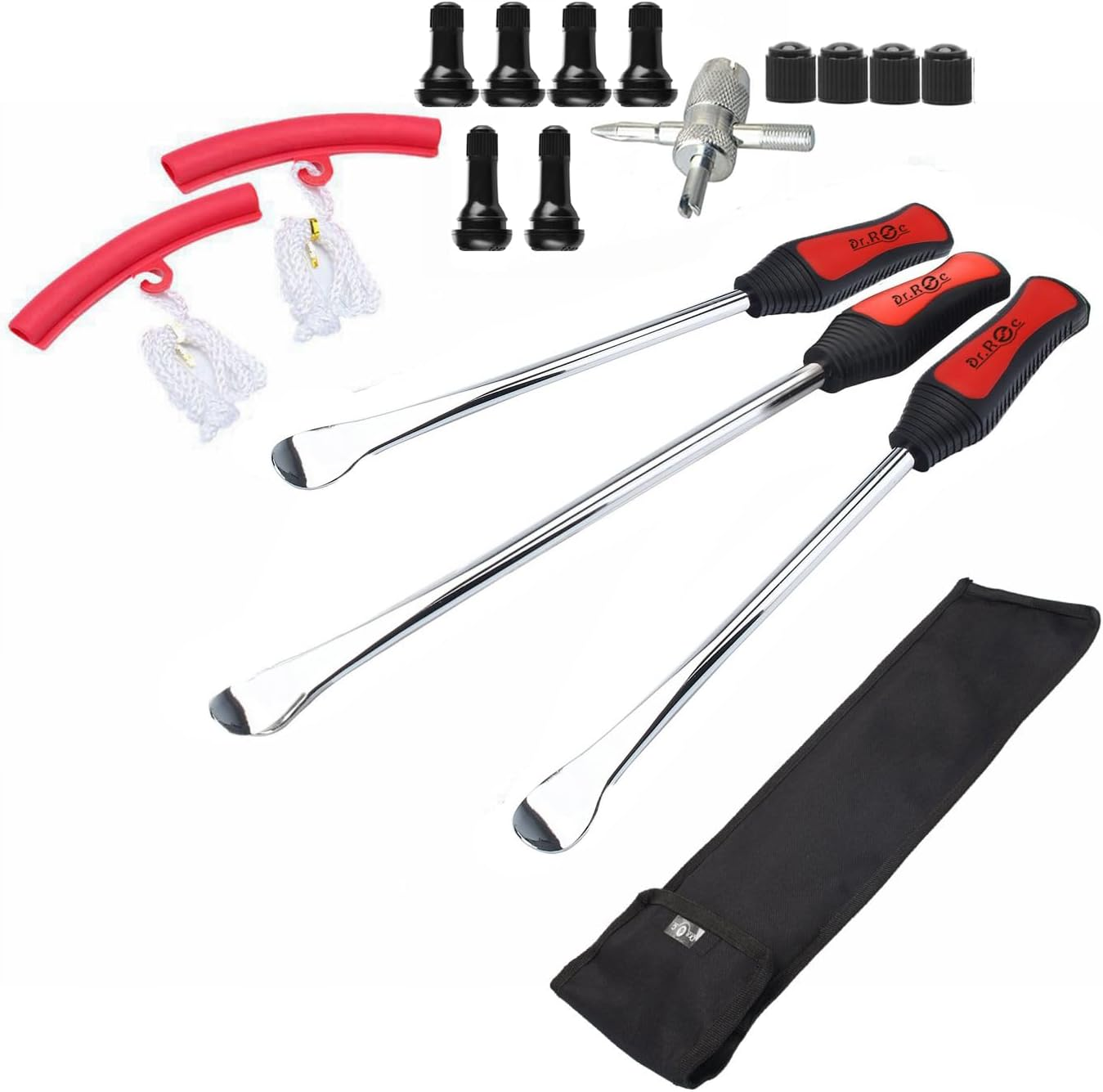 Dr.Roc Tire Spoons Lever Iron Tool Kit Motorcycle Bike Professional Tire Change Kit W/Bag - 14.5+11+ 2 Rim Protectors image number 3