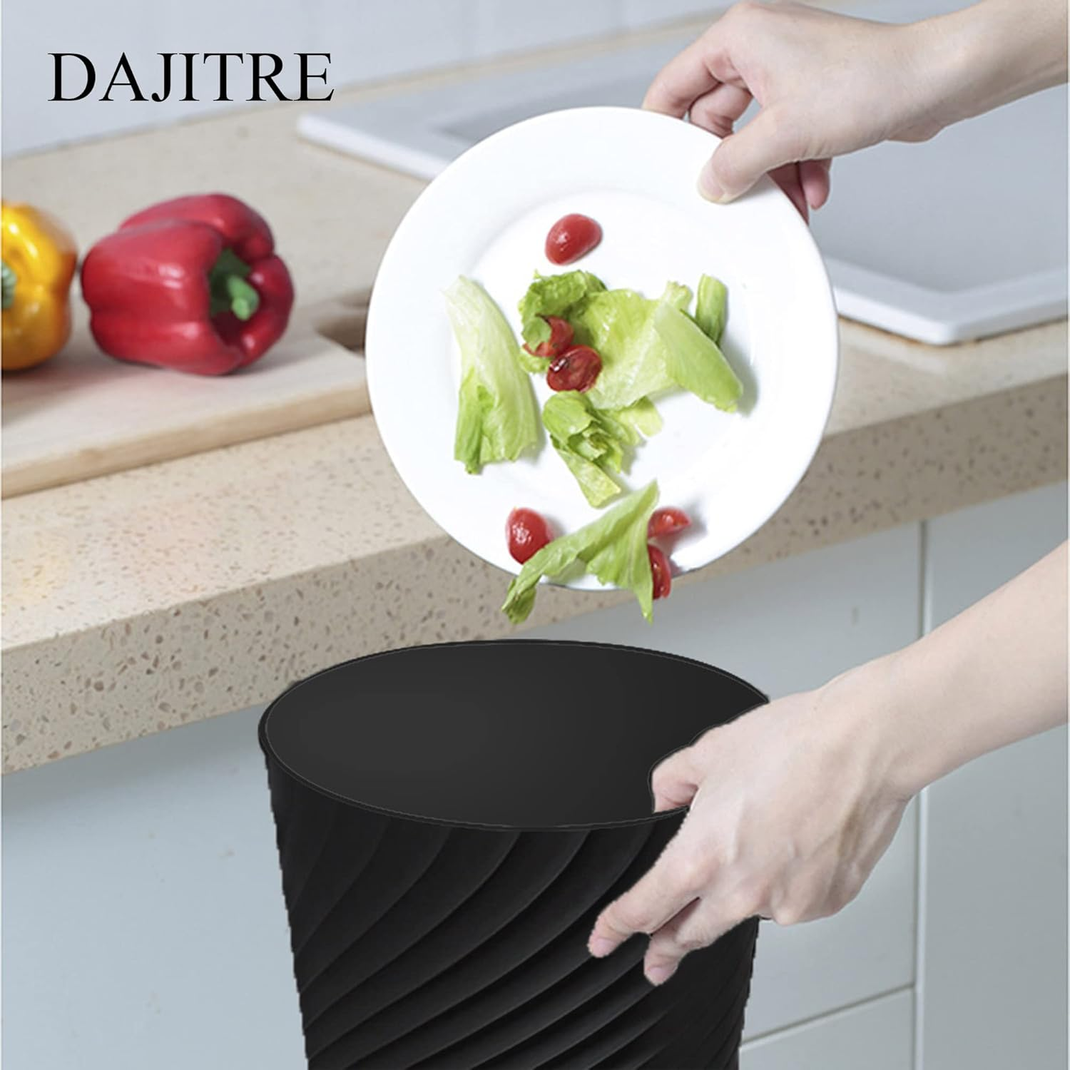 DAJITRE 1.8 Gallon Small Trash Can Wastebasket Recycling Bin Slim Profile for Compact Spaces Bathroom, Office, Bedroom, Kitchen (1.8 Gallon, Black) image number 3