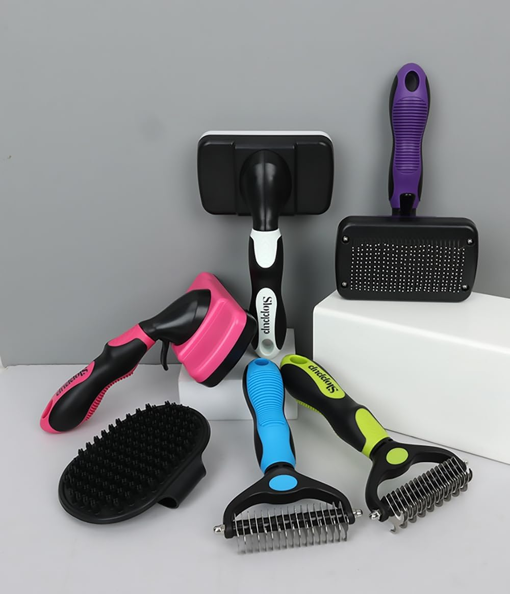 Dog Brush,3Pcs Dog Grooming Kit - Deshedding Brush, Slicker Brush, Bath Brush and Comb for Pet Supplies (Blue) image number 1