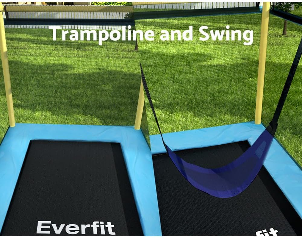 Everfit Trampoline for Kids 6FT Rectangle Rebounder round Mini Trampolines, Outdoor Bouncing Children Gift, Enclosure Safety Net Pad Cover Family Christmas Birthday Home Yellow Blue image number 4