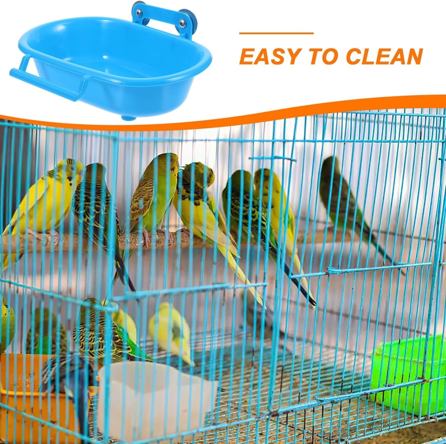 Plastic Parrot Bath Box, Bird Cage Accessory Bathing Tub Bath for Parakeet Pet Birds (Blue) image number 5