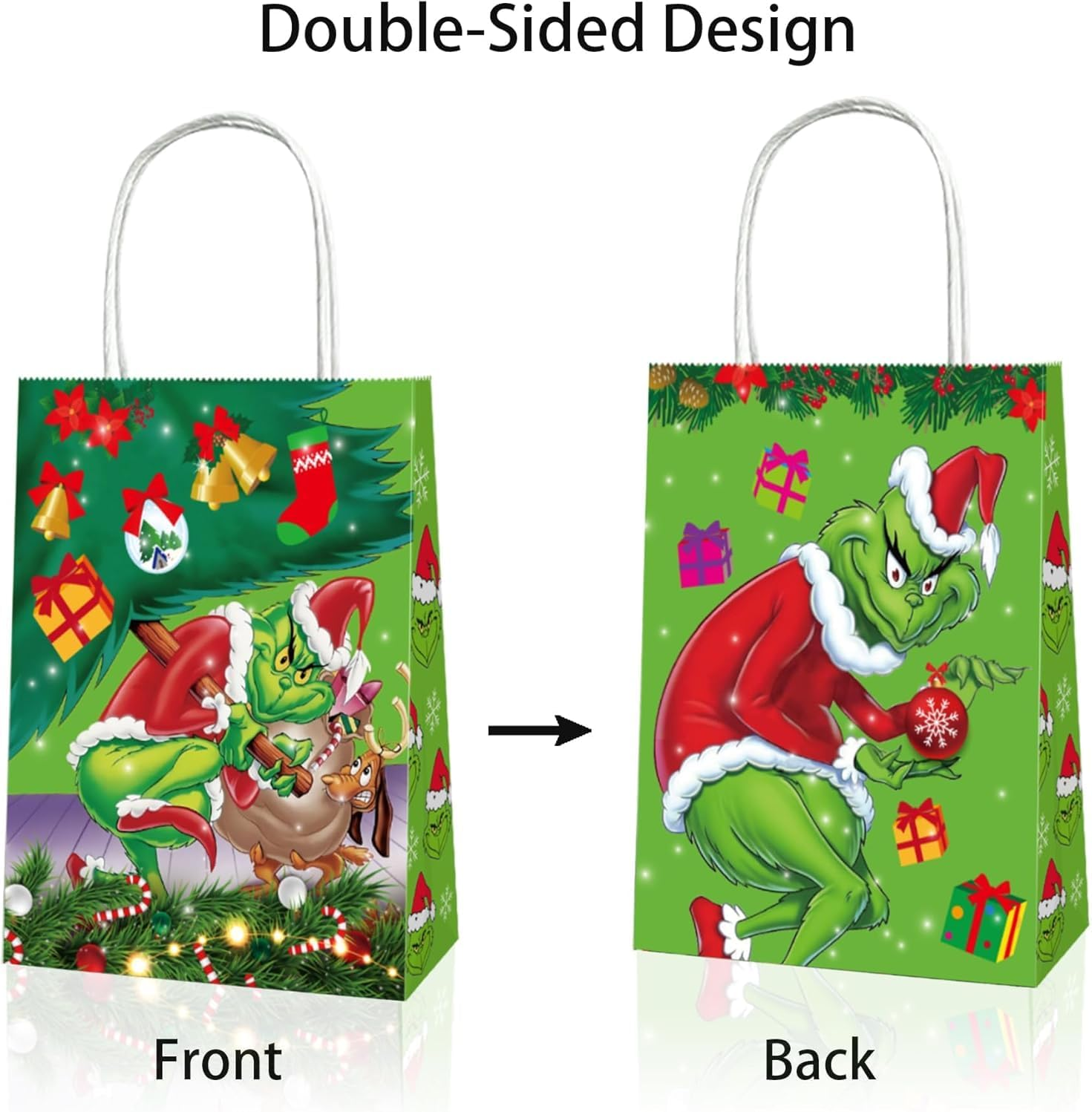 12PCS Christmas Party Gift Bags with Handles, Christmas Decorations Two Styles for Xmas Party Supplies Goodies Bag for Winter Holiday
