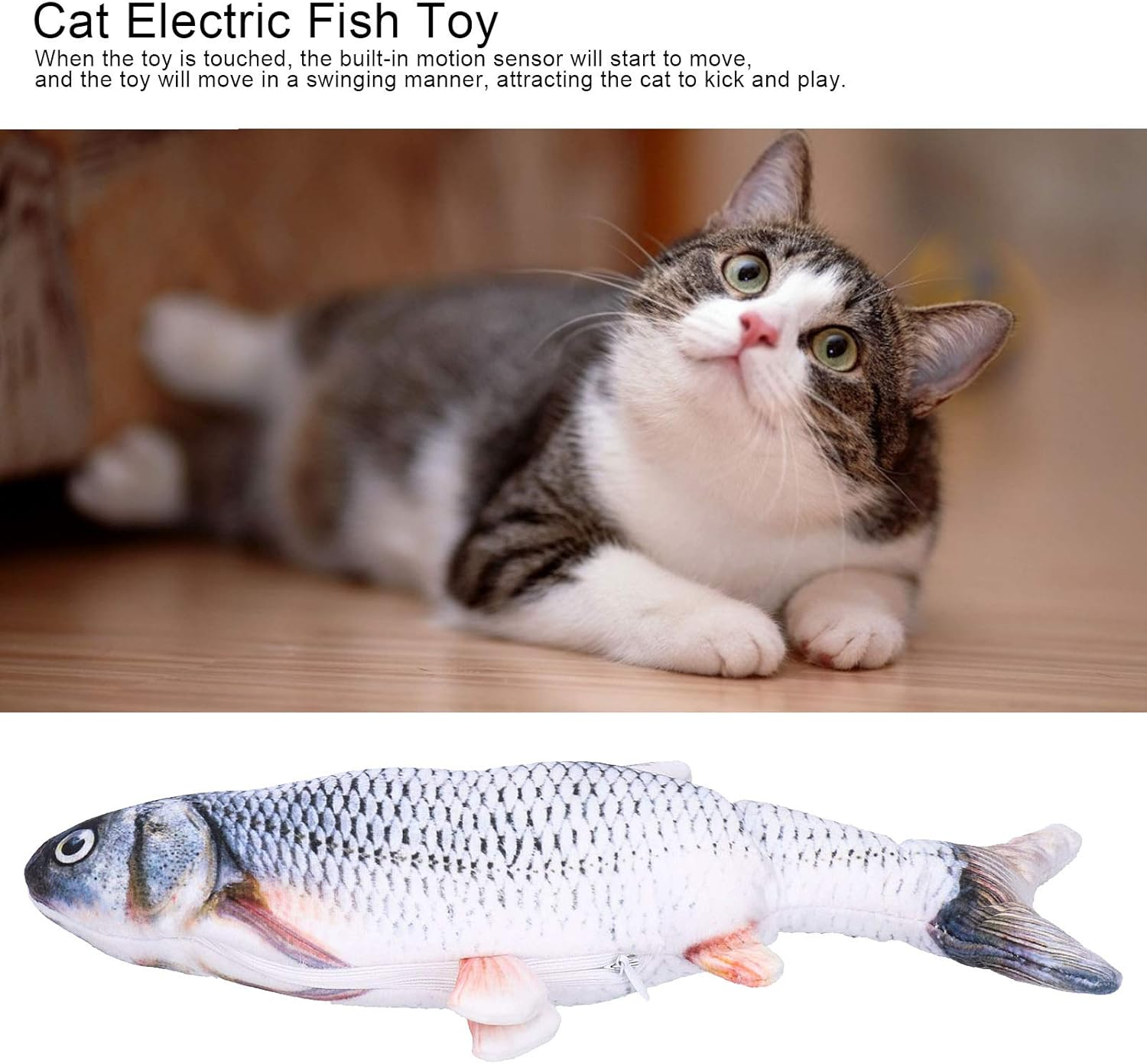 Electric Flopping Fish, Bite‑Resistant Fish Catnip Toys Flopping Fish Cat Toy Durable Cat Kicker Fish Toy for Pet for Activity(Crucian Carp USB Charging) image number 2