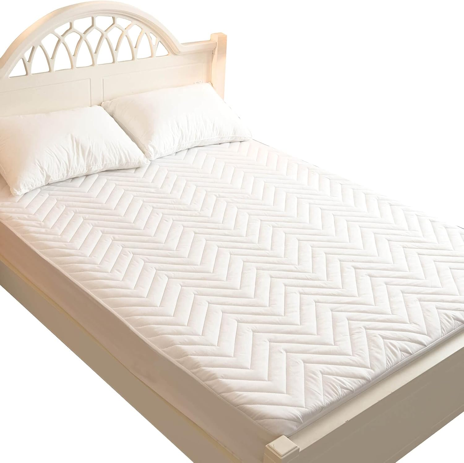 Quilted Waterproof RV Short Queen Mattress Protector Pad for 60 X 75 Bed Fitted Sheet Style Deep Pocket Matress Cover RV Queen image number 3