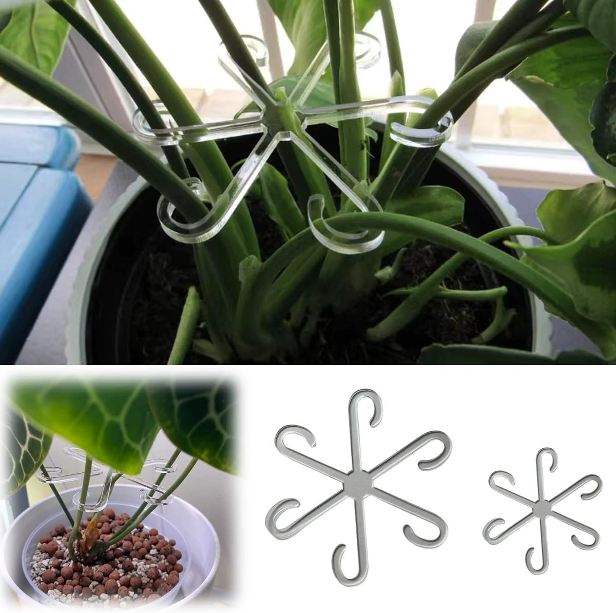 Climbing Houseplant Stem Supports, 4Pcs Clear Plastic Flower Plant Growth Stake Trellis,Stem Support Hooks Plant Vine Wall Clip Plant Support Stake,Climbing Houseplant Stem Holder Plant Climbing Rack image number 4