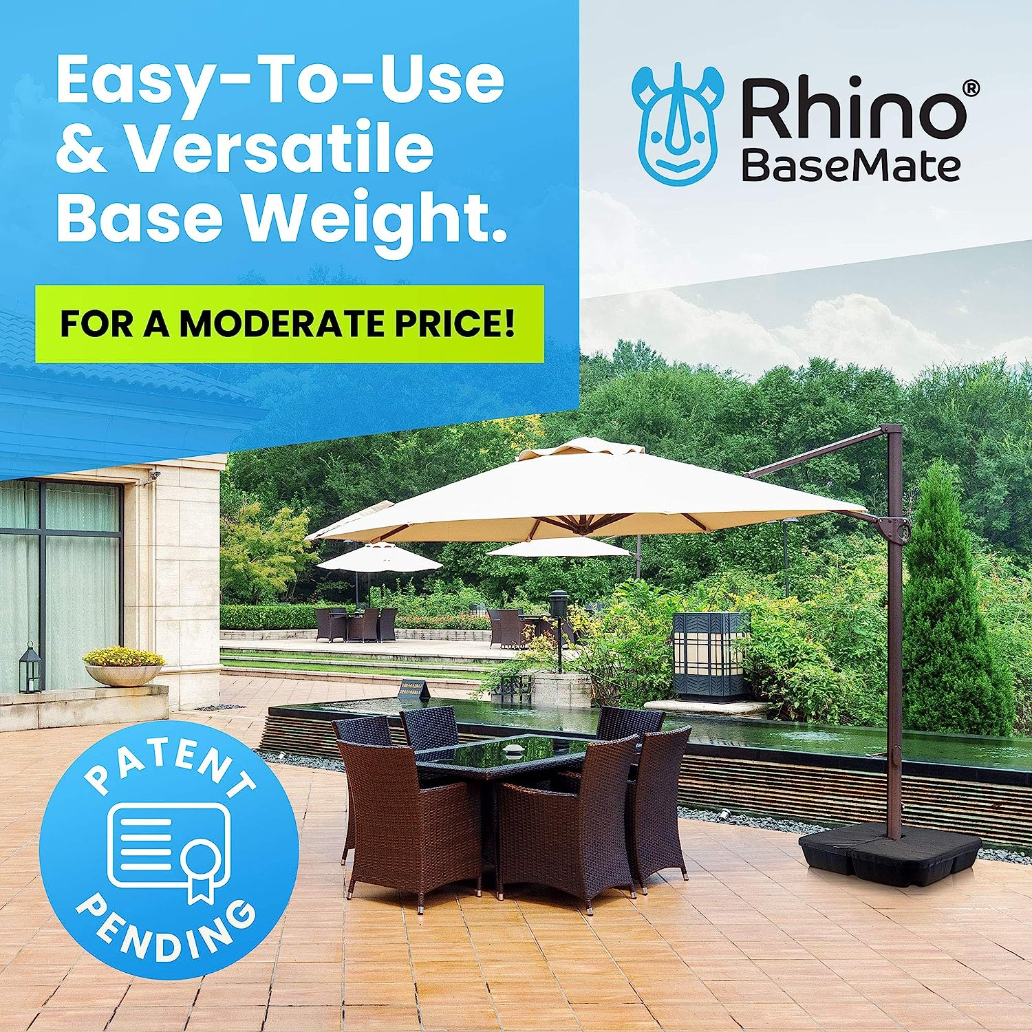 Rhino Basemate EVA Material - Patio Umbrella Base Weights up to 200 Lb. | for Cantilever Umbrella, Regular Umbrella, or Any Offset Umbrella Base | 4-Part, 900D Heavy-Duty, All-Weather image number 1