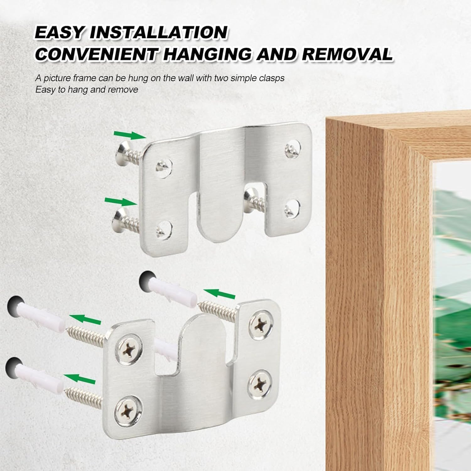 6 Pairs Flush Mount Bracket Heavy Duty Picture Hangers, Stainless Steel Flush Mount Bracket, Flush Mount Brackets Interlocking Flush Mount Brackets image number 3