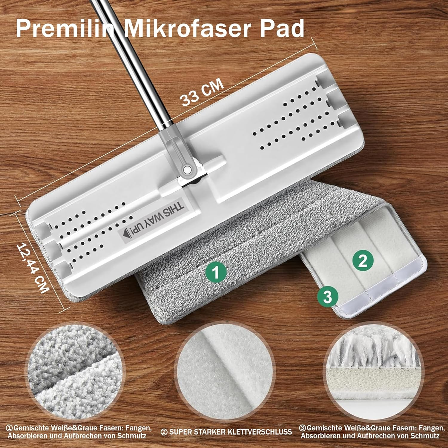 JOYMOOP Flat Mops, Microfiber Mop for Floor Cleaning and Wall Cleaner, 50" Mop Handle with Flexible 13" Flat Head with a Microfiber Mop Pad - White image number 5