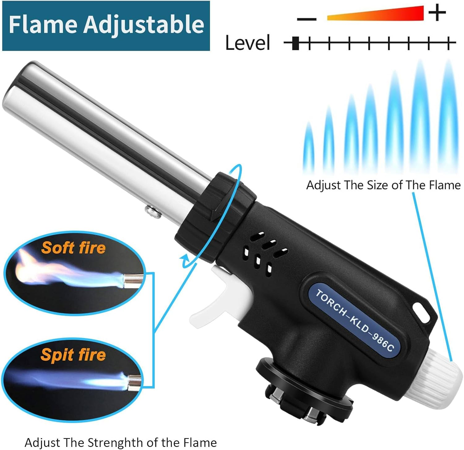 Butane Blow Torch, Kitchen Torch Burner, Adjustable Flame Professional Power Torch, Gas Burner, 360&deg; Reverse Use for Creme Baking Cooking BBQ Grilling Roasting, Welding, Etc. (Butane Gas Not Included)